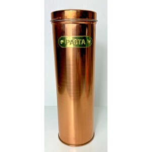 Vtg Pasta Copper Brass Metal Canister Container French Farmhouse Country Round